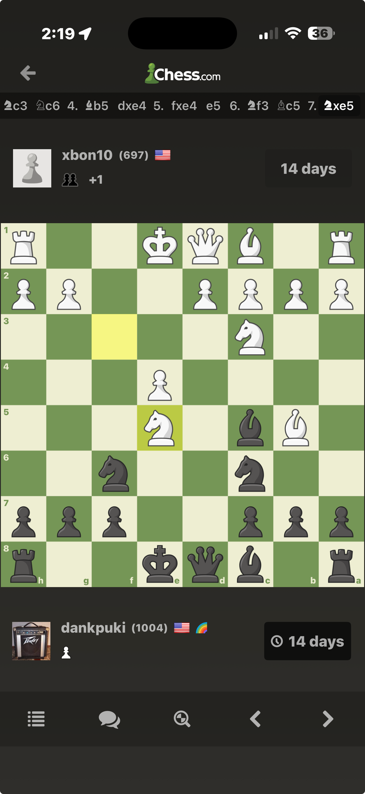 A game in progress on Chess.com